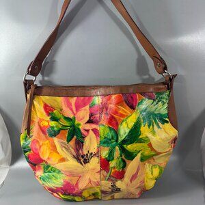 Maurizo Taiuti Genuine Leather Hand Painted Floral Slim Large Hobo Bag